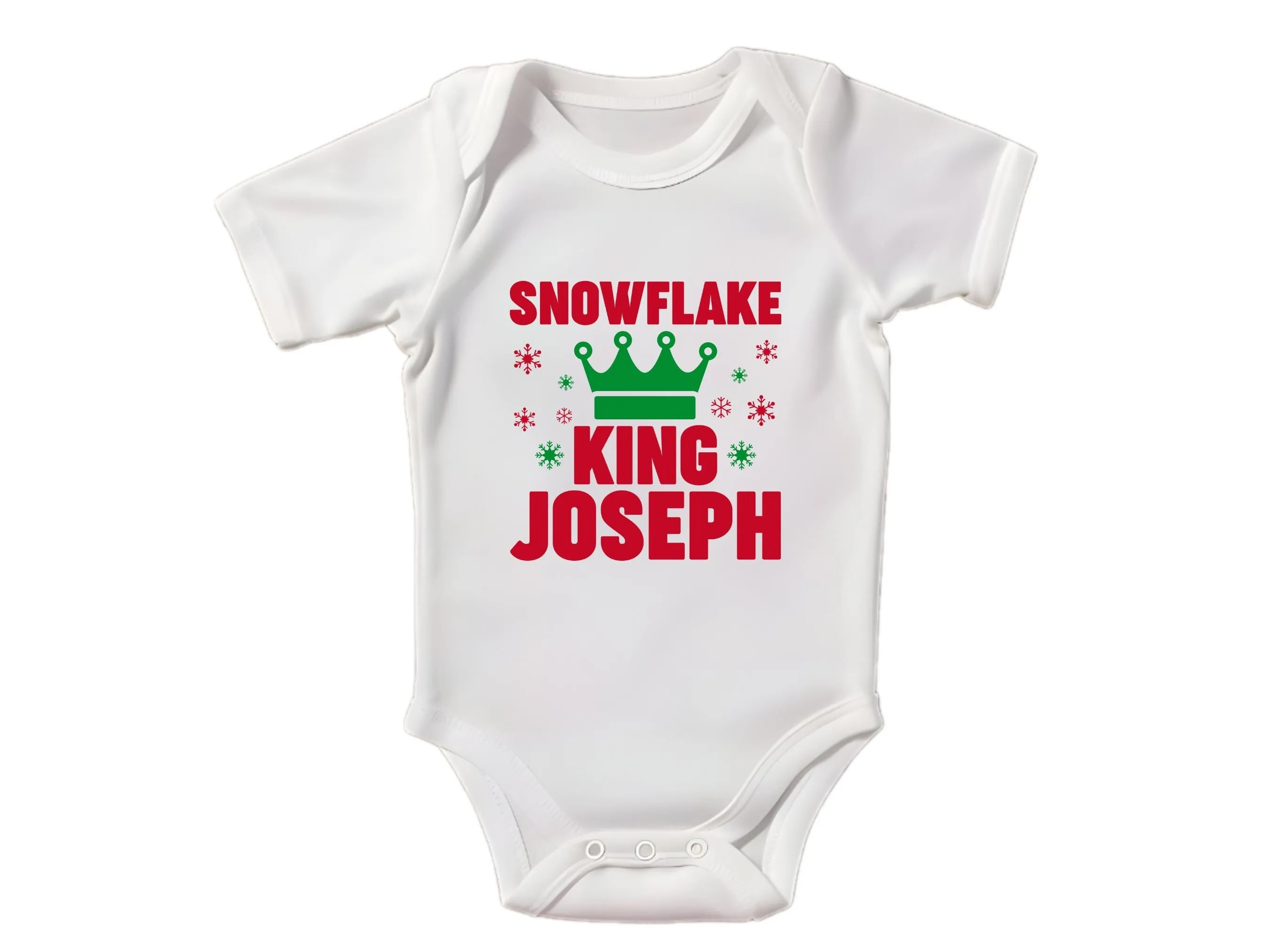 Personalized Name Baby Boys Christmas Bodysuit Gift with 'Snowflake King'