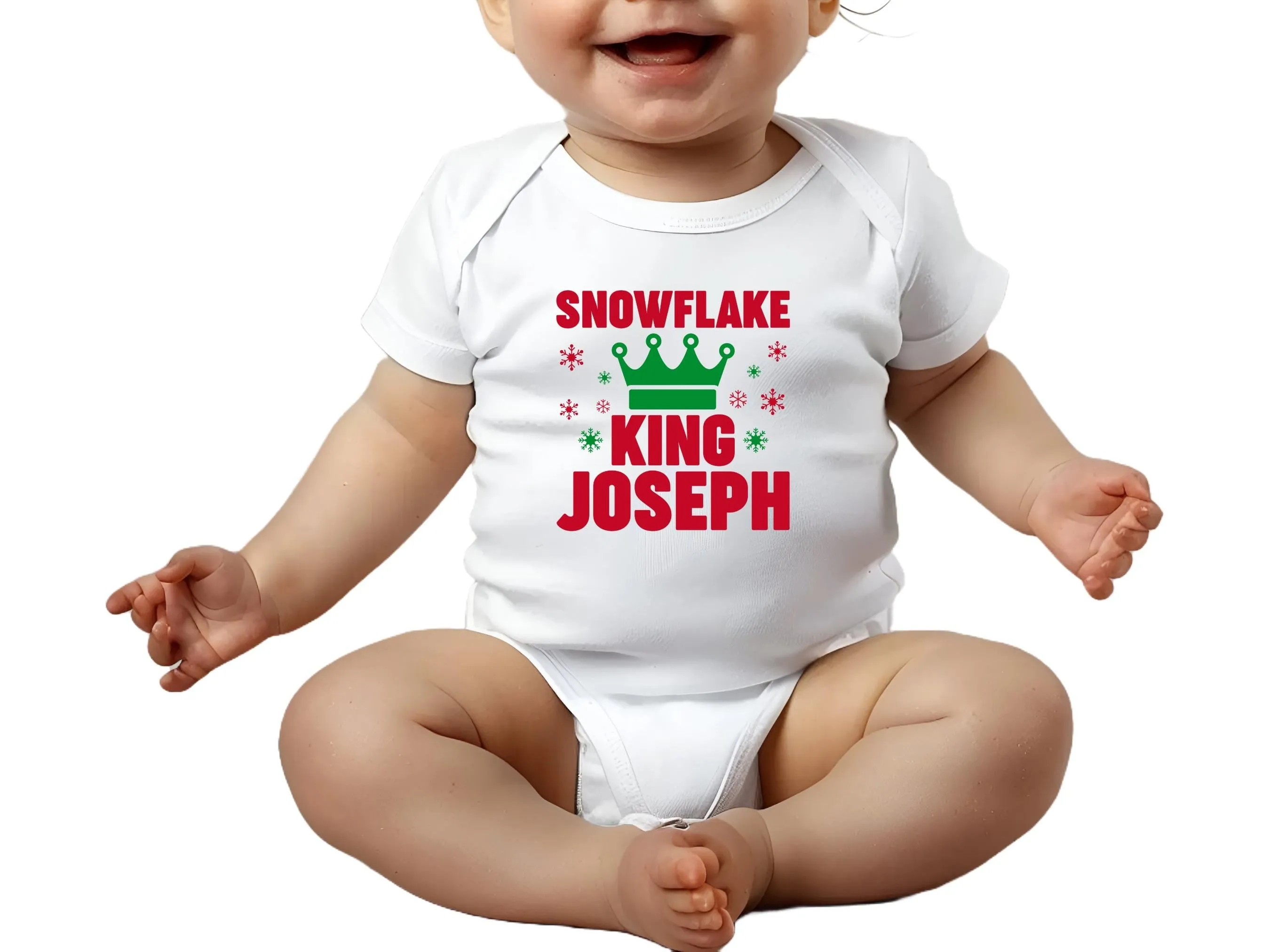 Personalized Name Baby Boys Christmas Bodysuit Gift with 'Snowflake King'