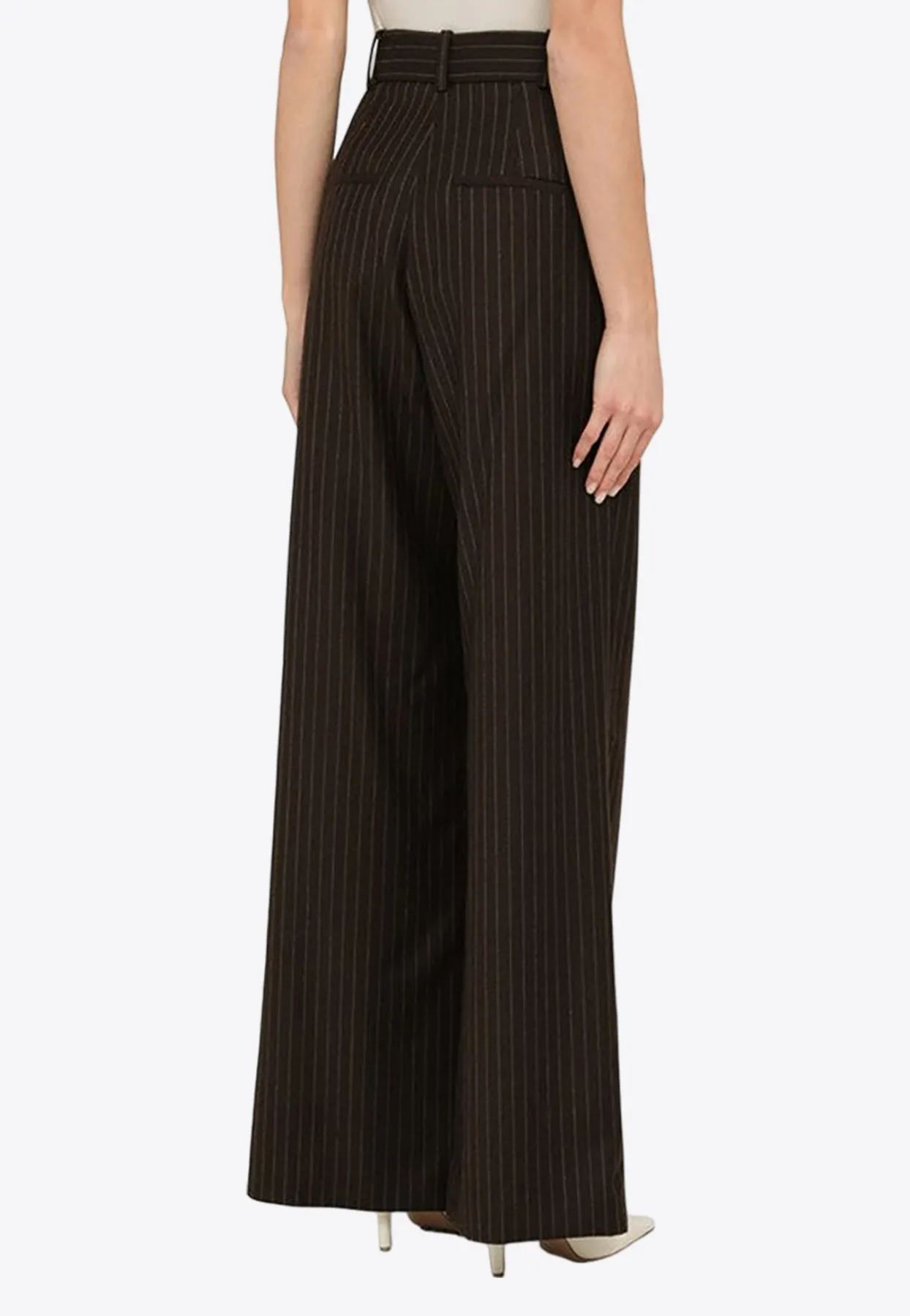 Pinstripe Wide-Leg Wool Pants