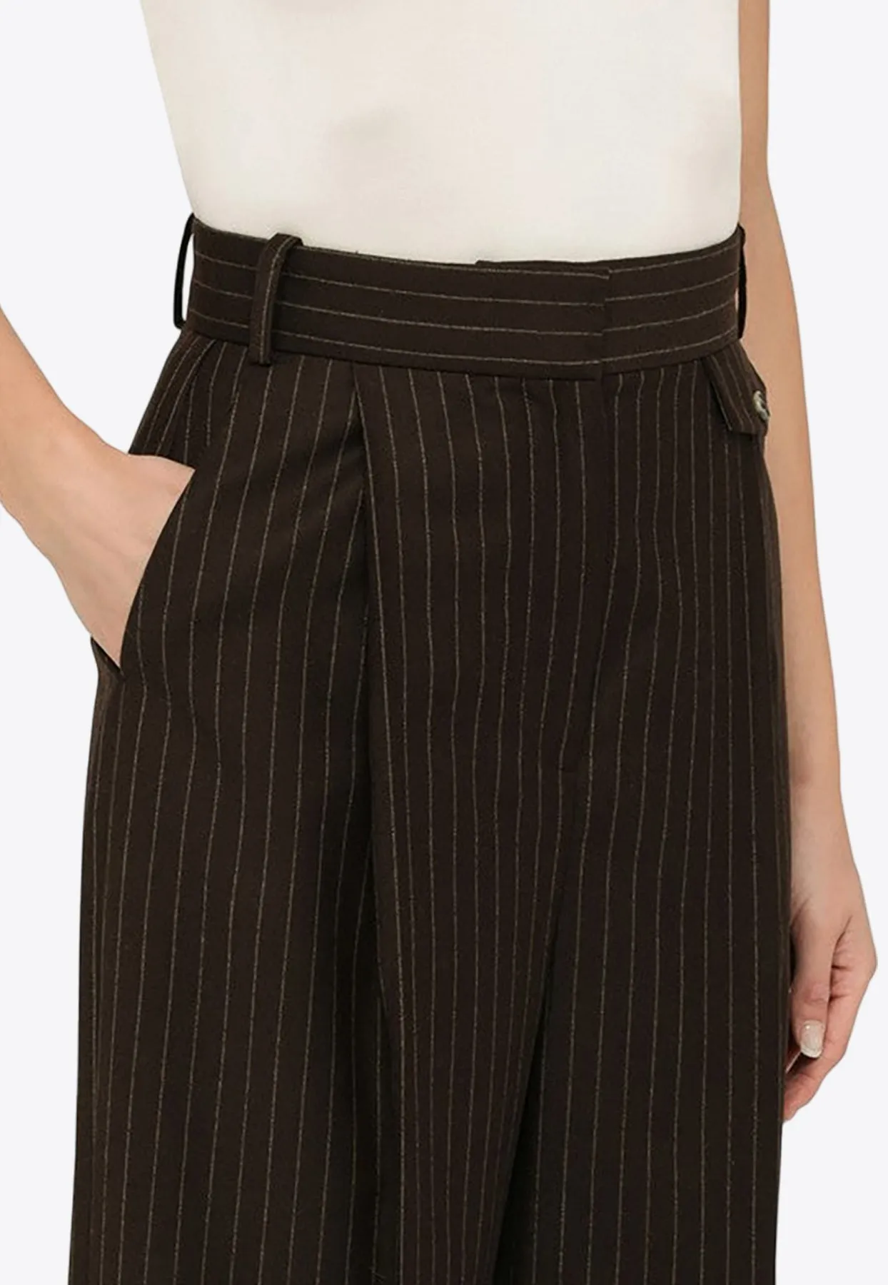Pinstripe Wide-Leg Wool Pants