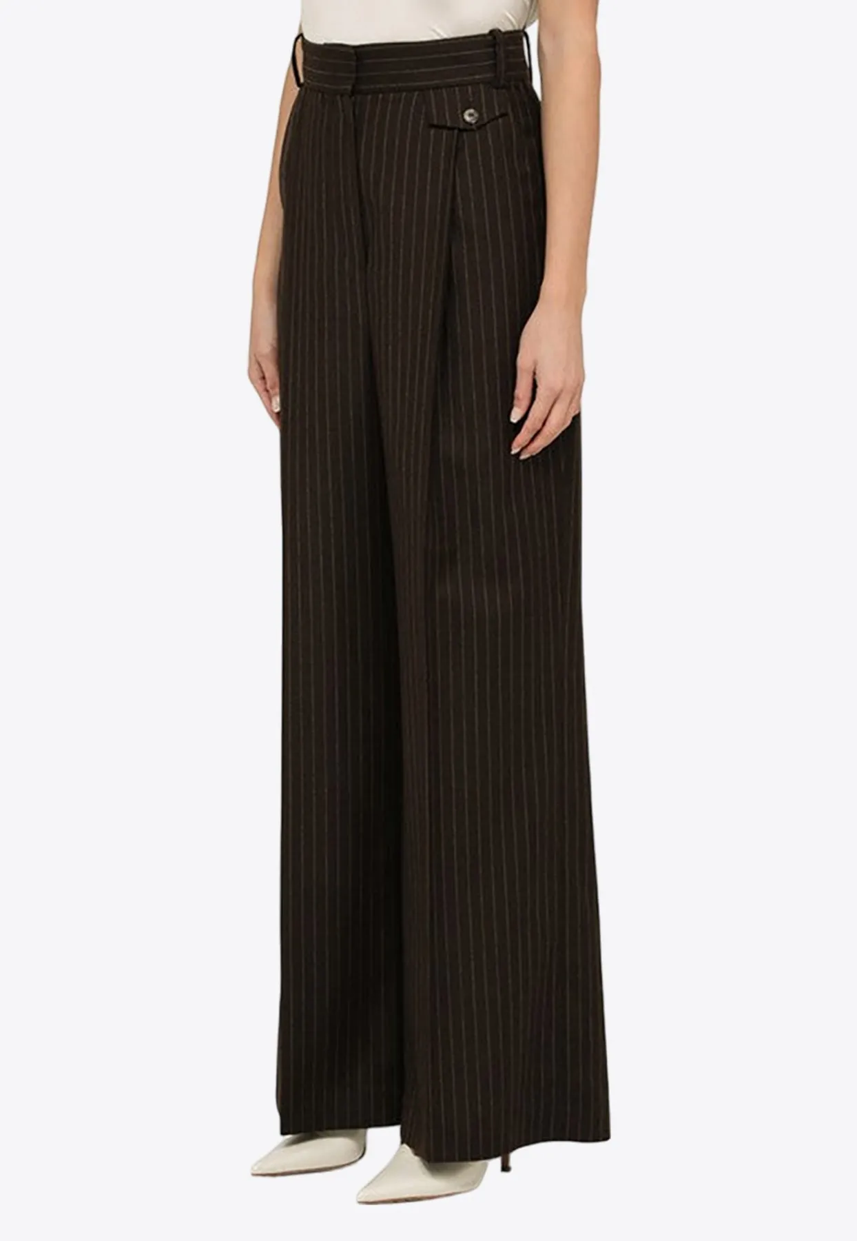 Pinstripe Wide-Leg Wool Pants