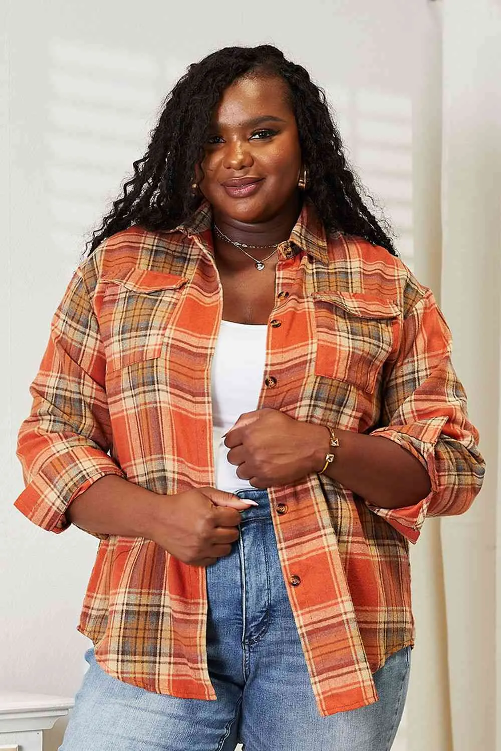 Plaid Dropped Shoulder Shirt - MULTI COLORS *