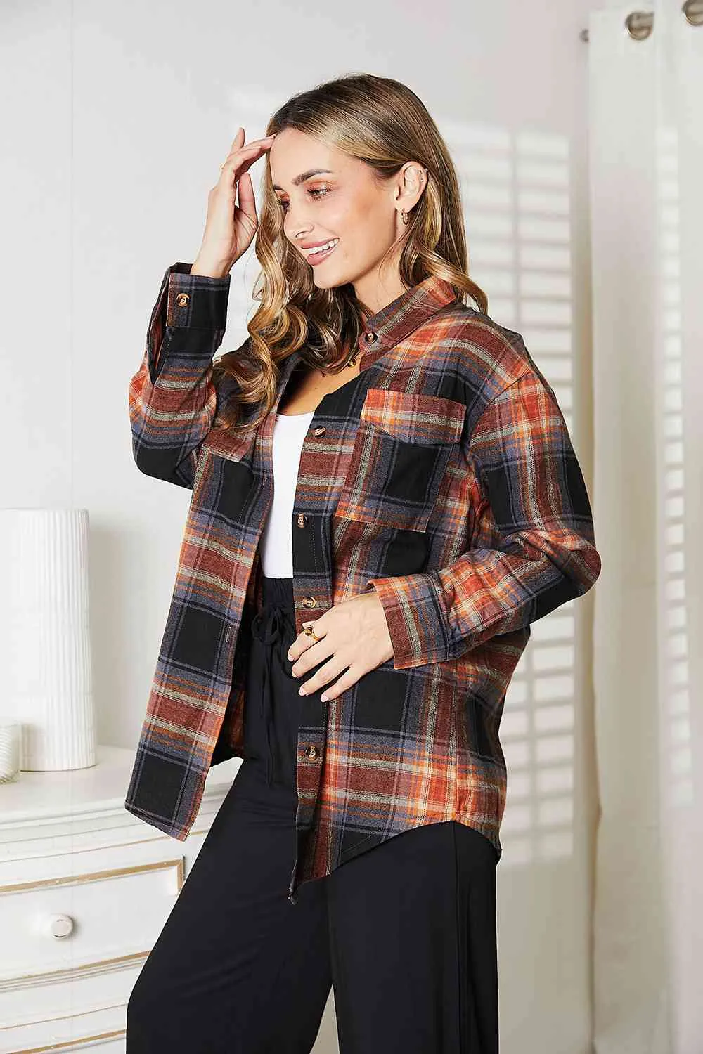 Plaid Dropped Shoulder Shirt - MULTI COLORS *