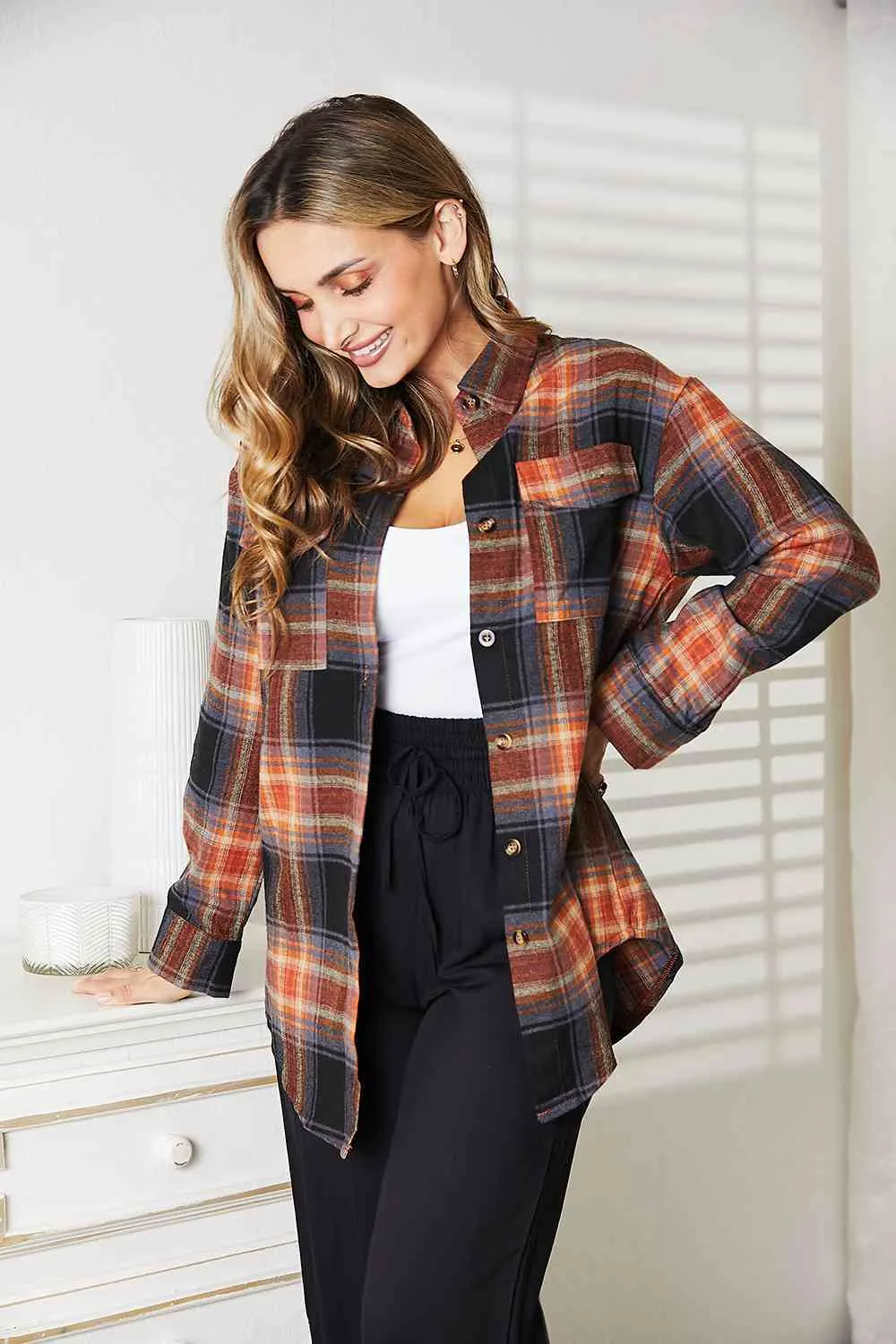 Plaid Dropped Shoulder Shirt - MULTI COLORS *