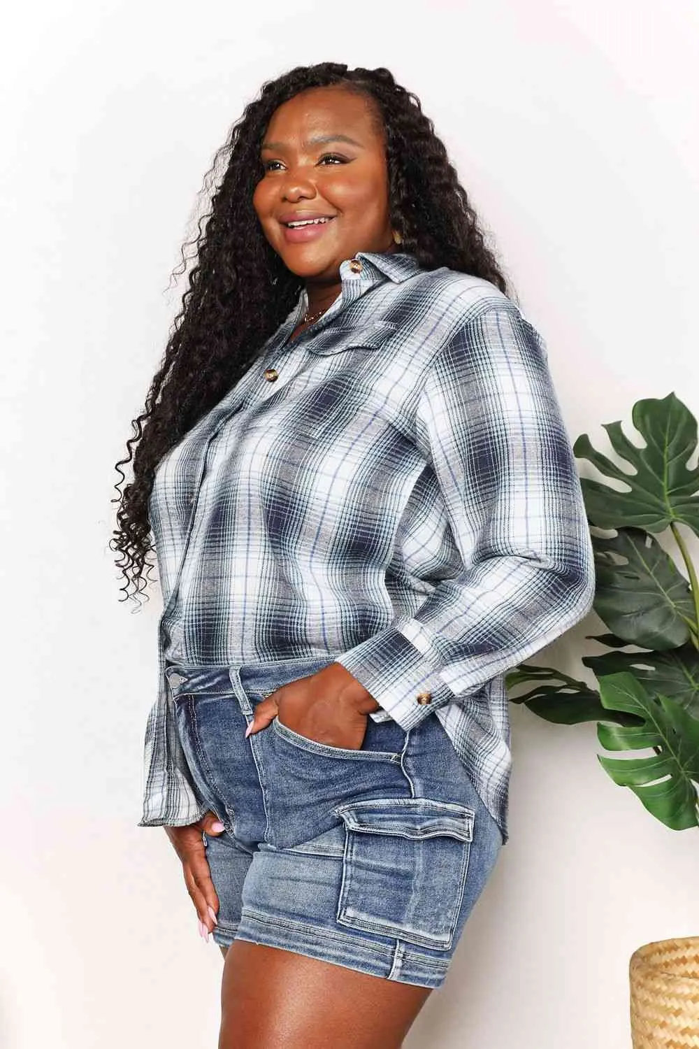 Plaid Dropped Shoulder Shirt - MULTI COLORS *