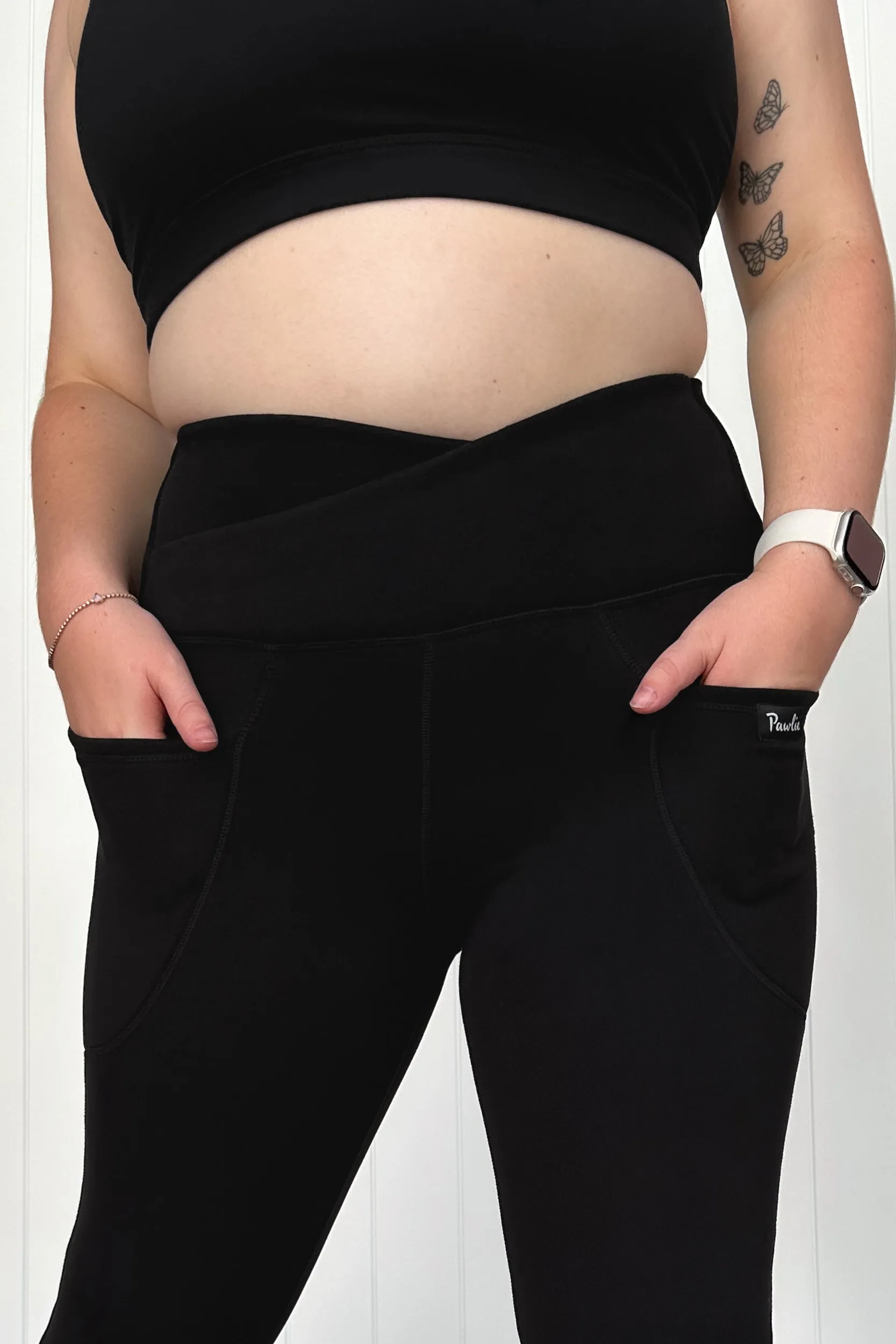 Plain Black - Fleece - Regular Flarey Leggings - Pockets