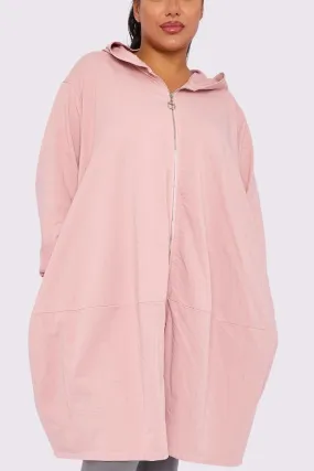 Plain Tiered Longline Zip Up Cotton Hoody