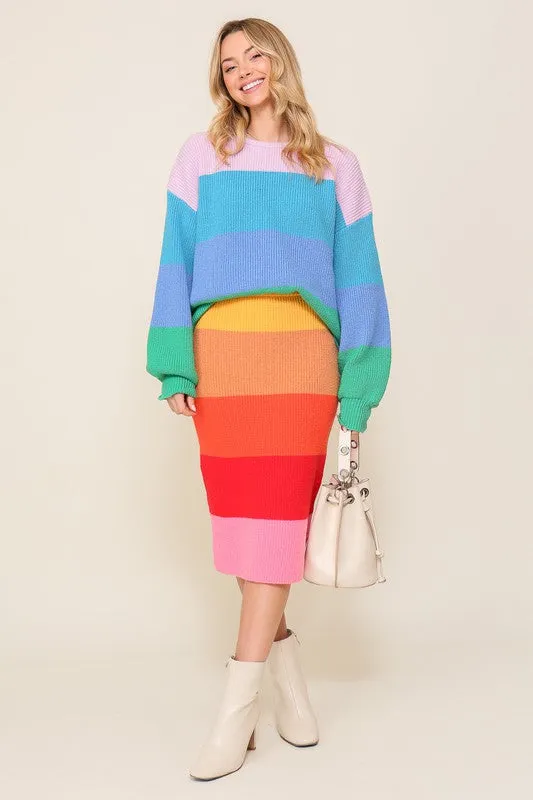 Rainbow Stripe Oversized Chunky Knit Pullover