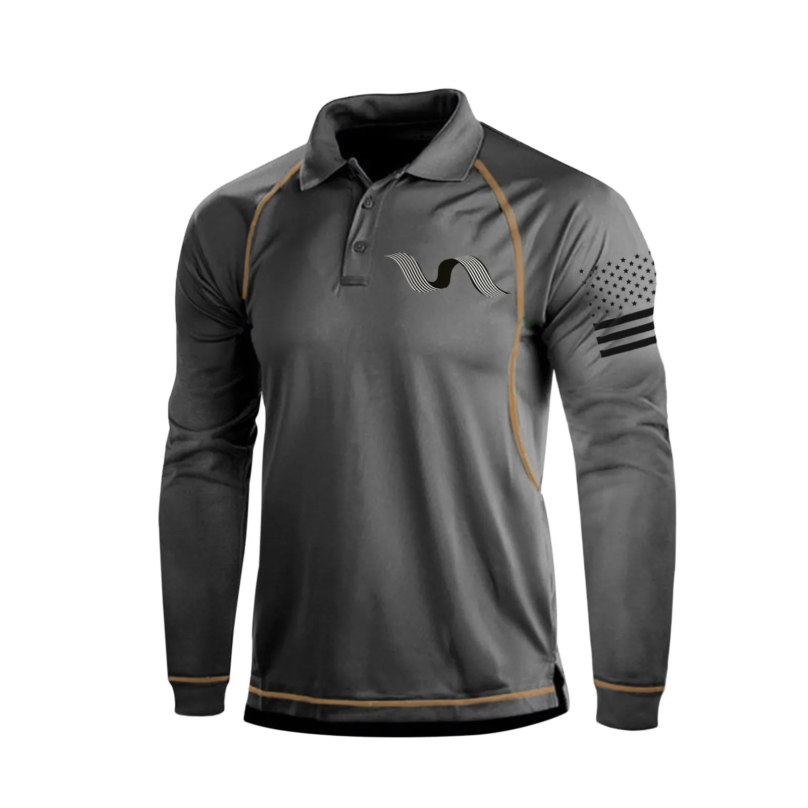 RIBBON QUICK DRY RAGLAN GRAPHIC LONG SLEEVE POLO SHIRT