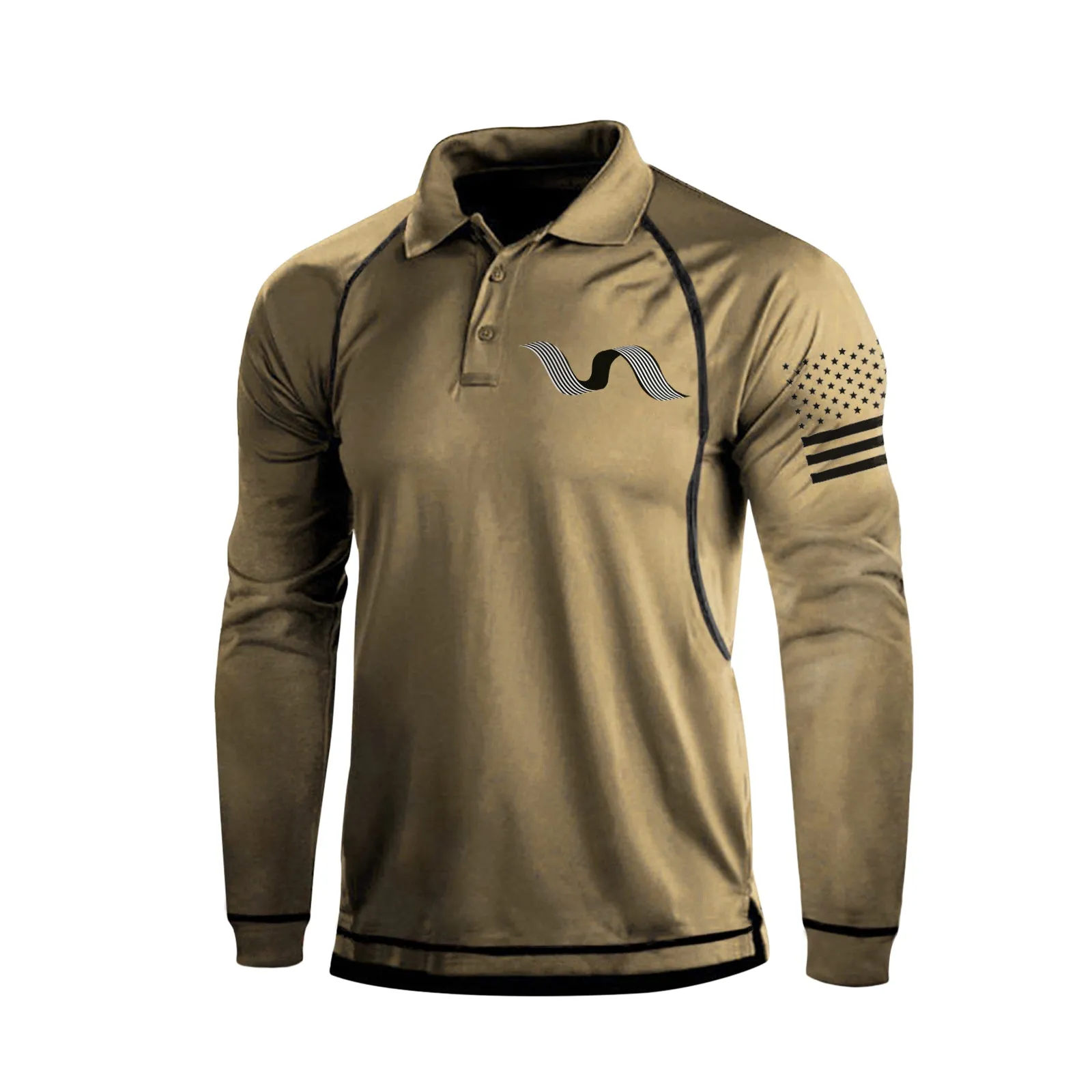 RIBBON QUICK DRY RAGLAN GRAPHIC LONG SLEEVE POLO SHIRT