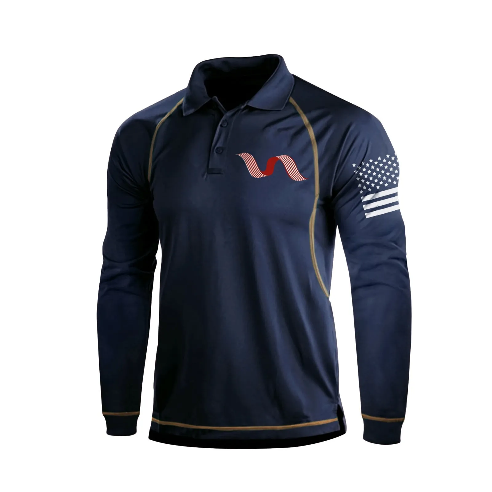 RIBBON QUICK DRY RAGLAN GRAPHIC LONG SLEEVE POLO SHIRT