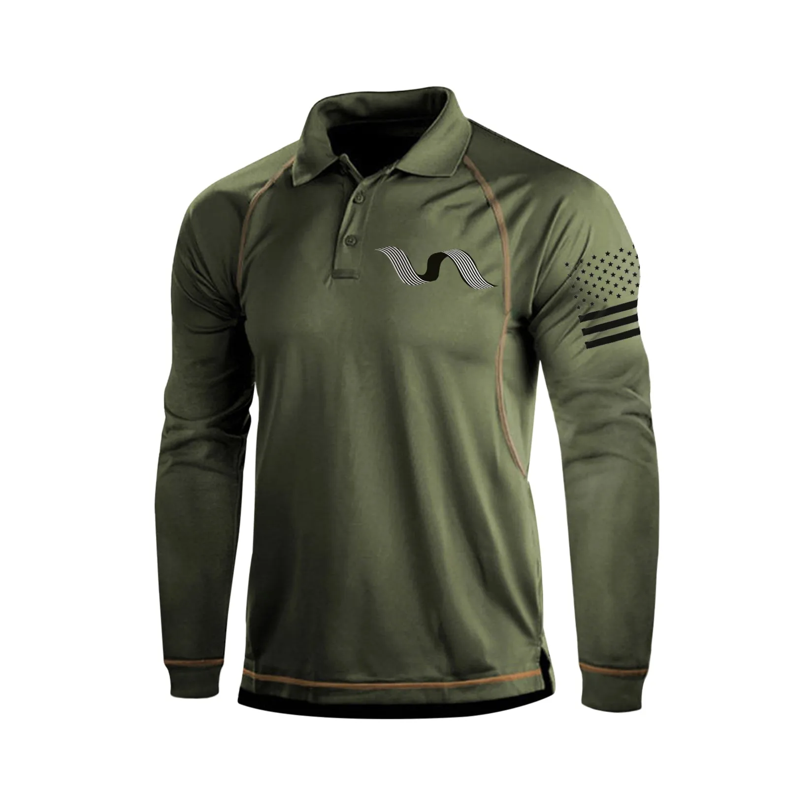 RIBBON QUICK DRY RAGLAN GRAPHIC LONG SLEEVE POLO SHIRT