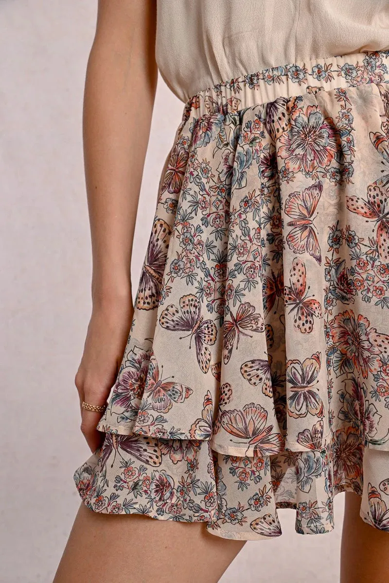 Ruffled Butterfly Print Mini Skirt by Molly Bracken