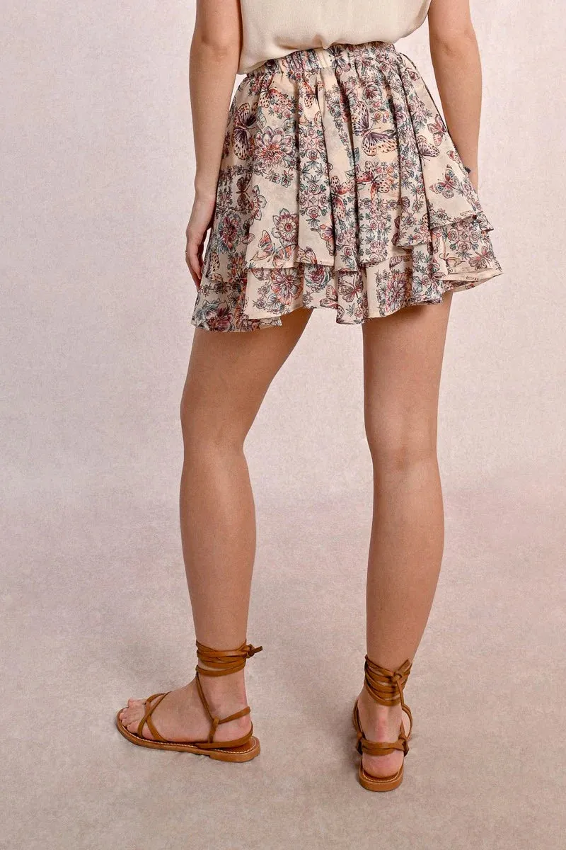 Ruffled Butterfly Print Mini Skirt by Molly Bracken