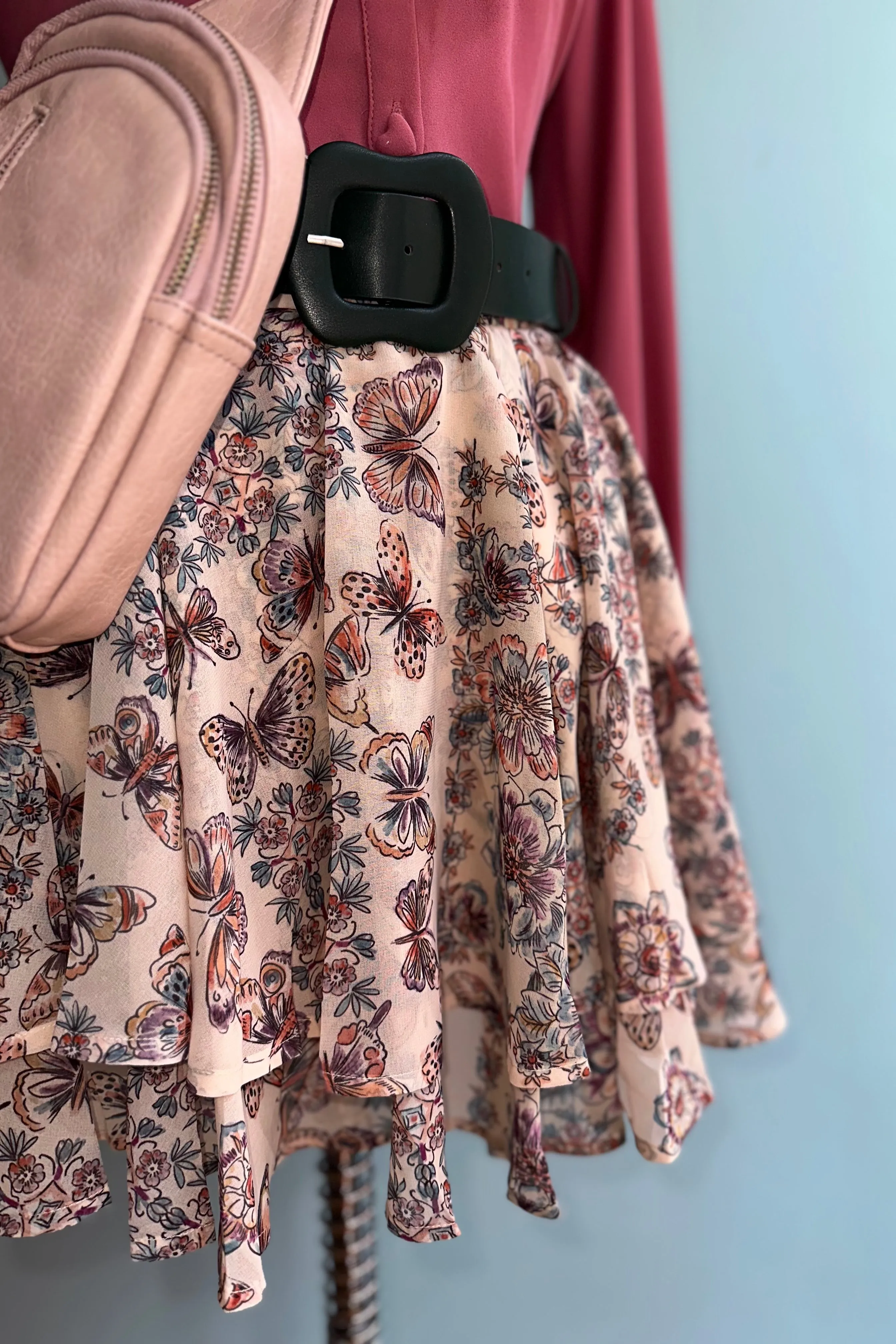 Ruffled Butterfly Print Mini Skirt by Molly Bracken