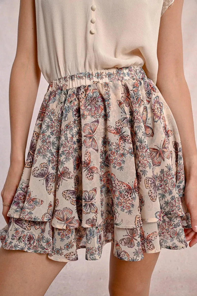 Ruffled Butterfly Print Mini Skirt by Molly Bracken