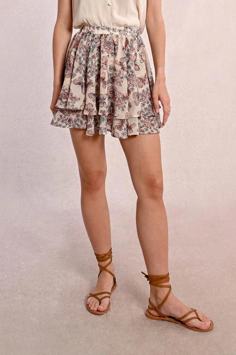 Ruffled Butterfly Print Mini Skirt by Molly Bracken