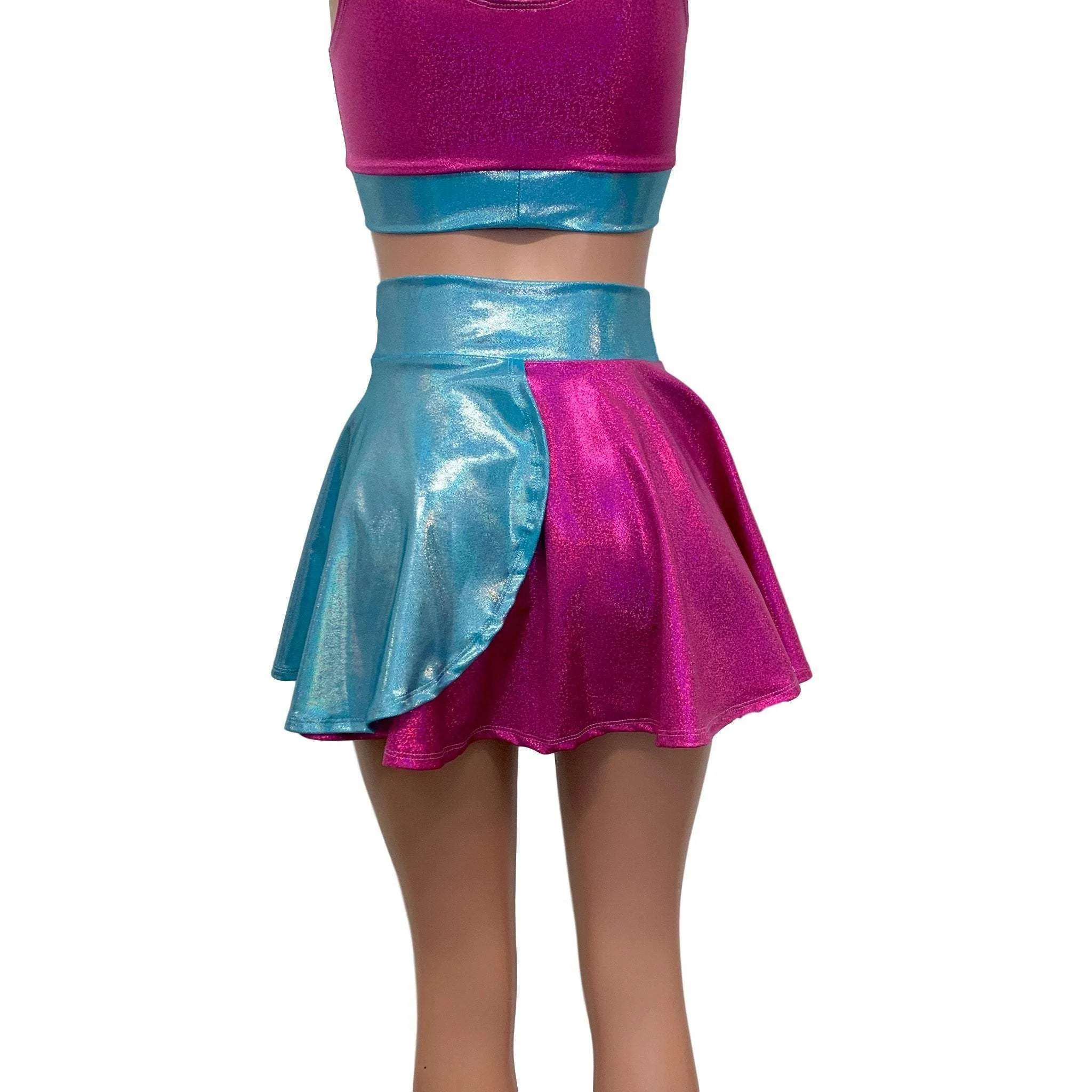 SALE - SMALL - Pink and Blue Sparkle Petal Skater Skirt