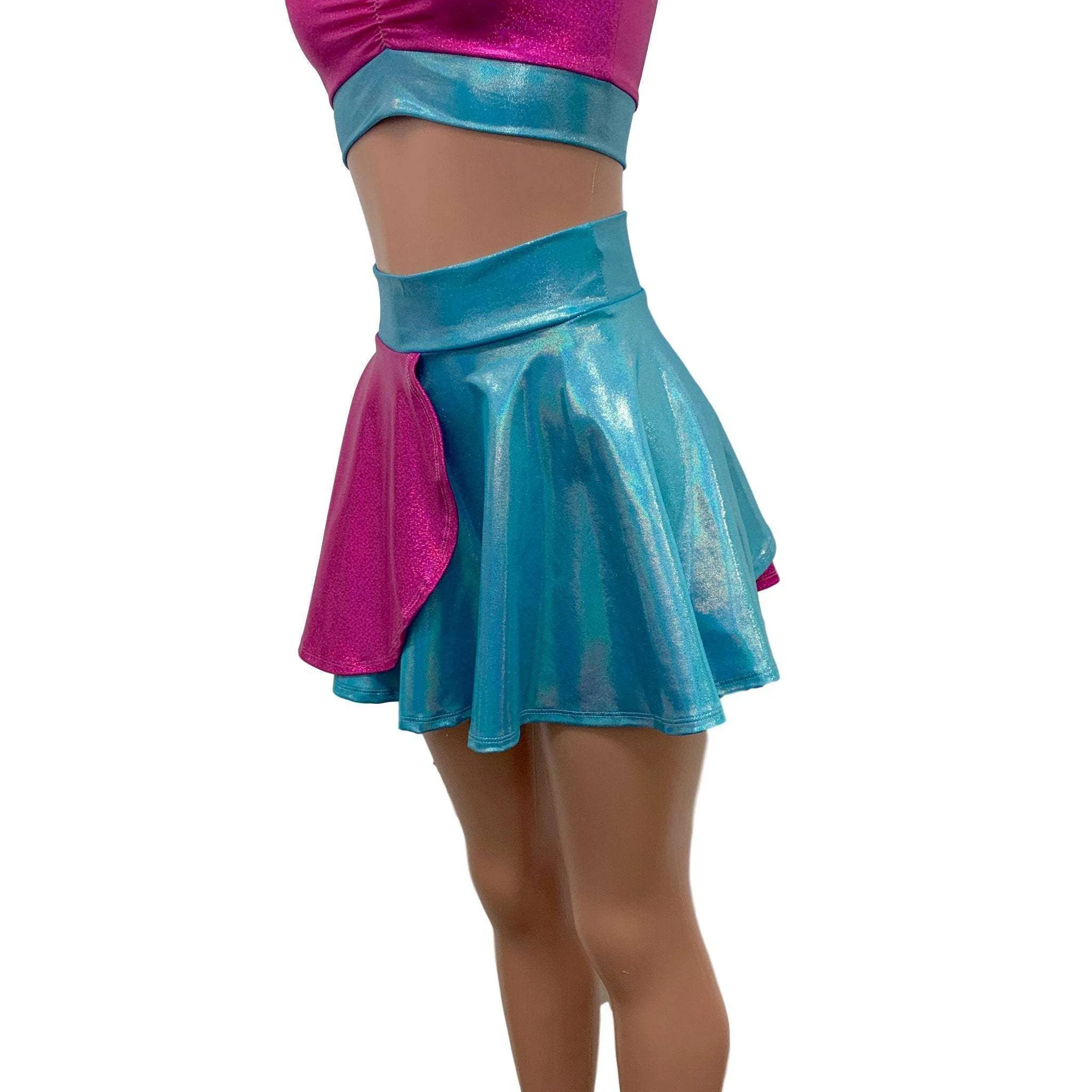 SALE - SMALL - Pink and Blue Sparkle Petal Skater Skirt