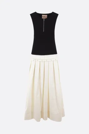 sectioned sleeveless dress in stretch knit and technical fabric