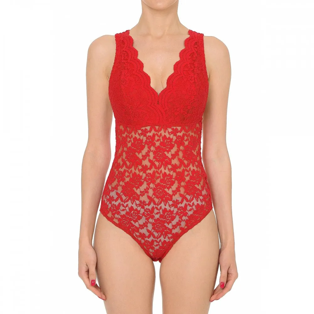 Sleeveless V Neck Racer Back Lace Snap Playsuit Bodysuit
