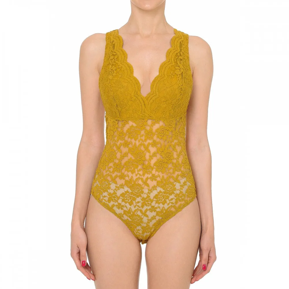 Sleeveless V Neck Racer Back Lace Snap Playsuit Bodysuit