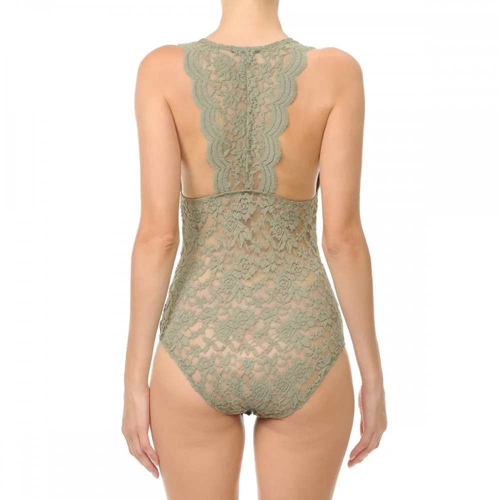 Sleeveless V Neck Racer Back Lace Snap Playsuit Bodysuit