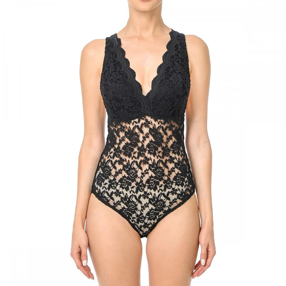 Sleeveless V Neck Racer Back Lace Snap Playsuit Bodysuit