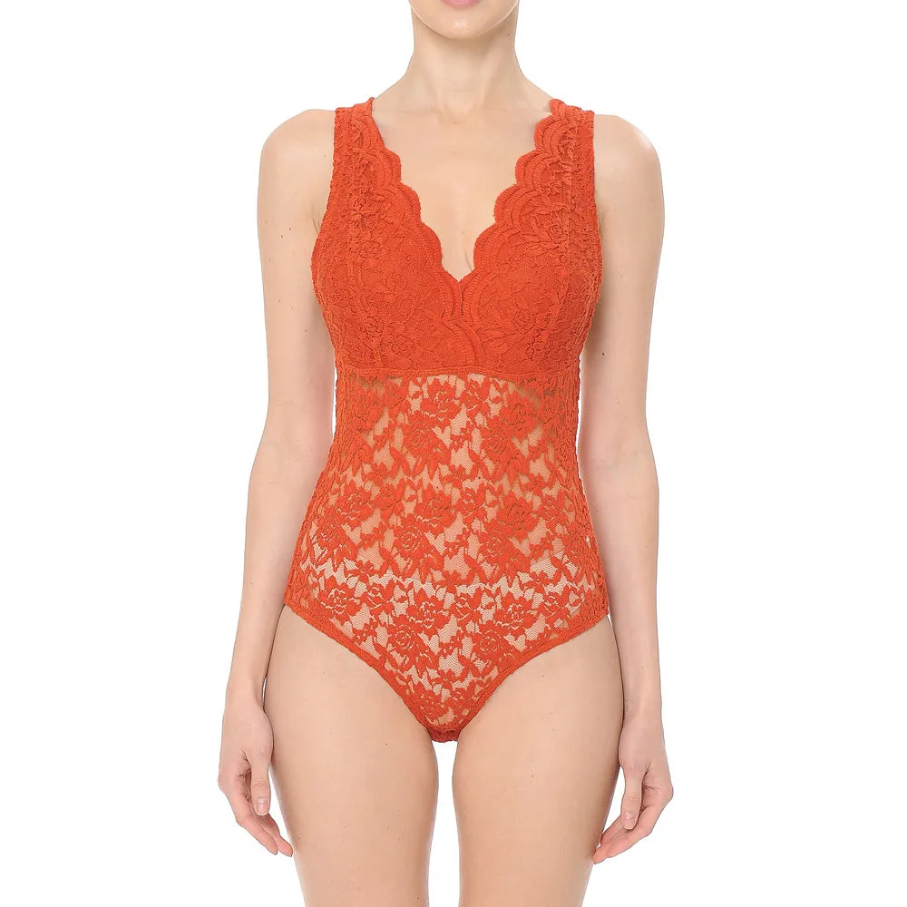 Sleeveless V Neck Racer Back Lace Snap Playsuit Bodysuit