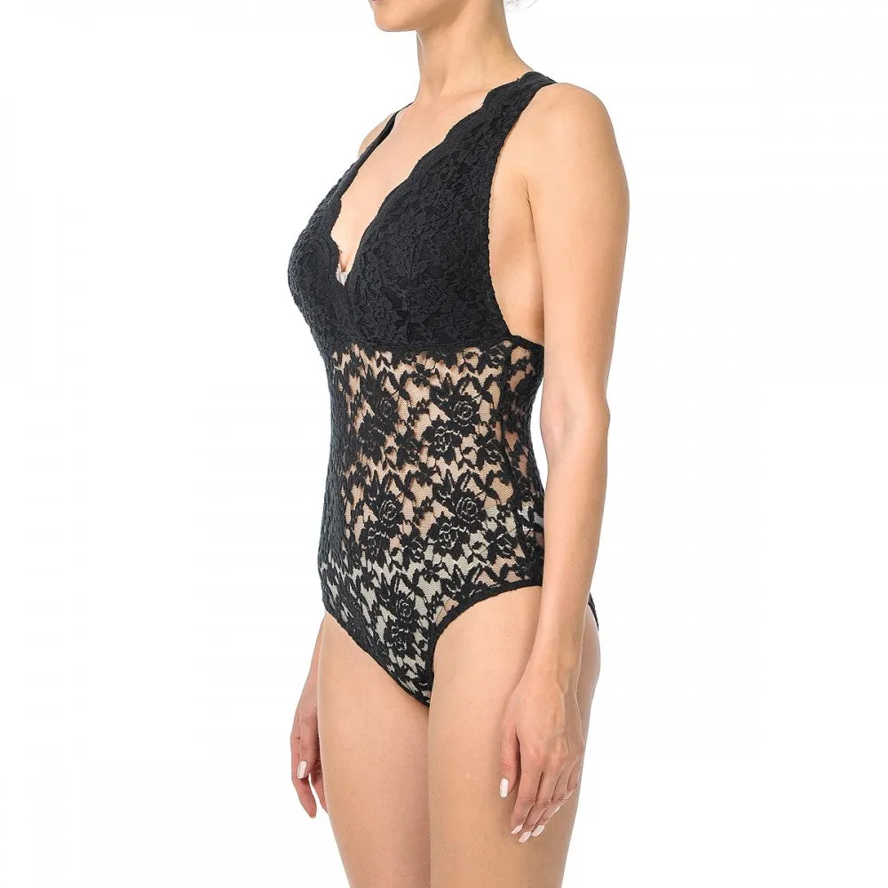 Sleeveless V Neck Racer Back Lace Snap Playsuit Bodysuit