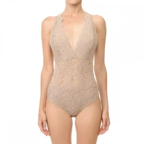 Sleeveless V Neck Racer Back Lace Snap Playsuit Bodysuit