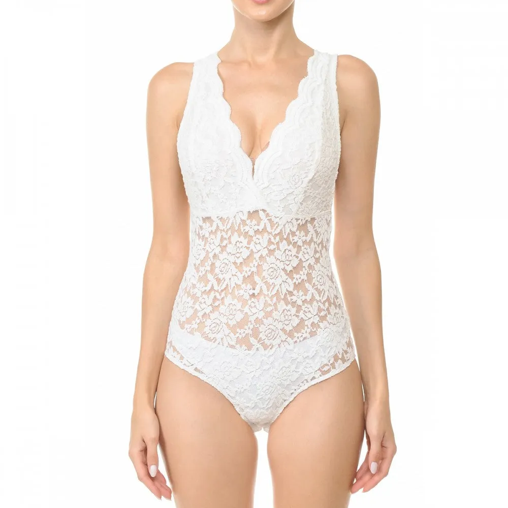 Sleeveless V Neck Racer Back Lace Snap Playsuit Bodysuit