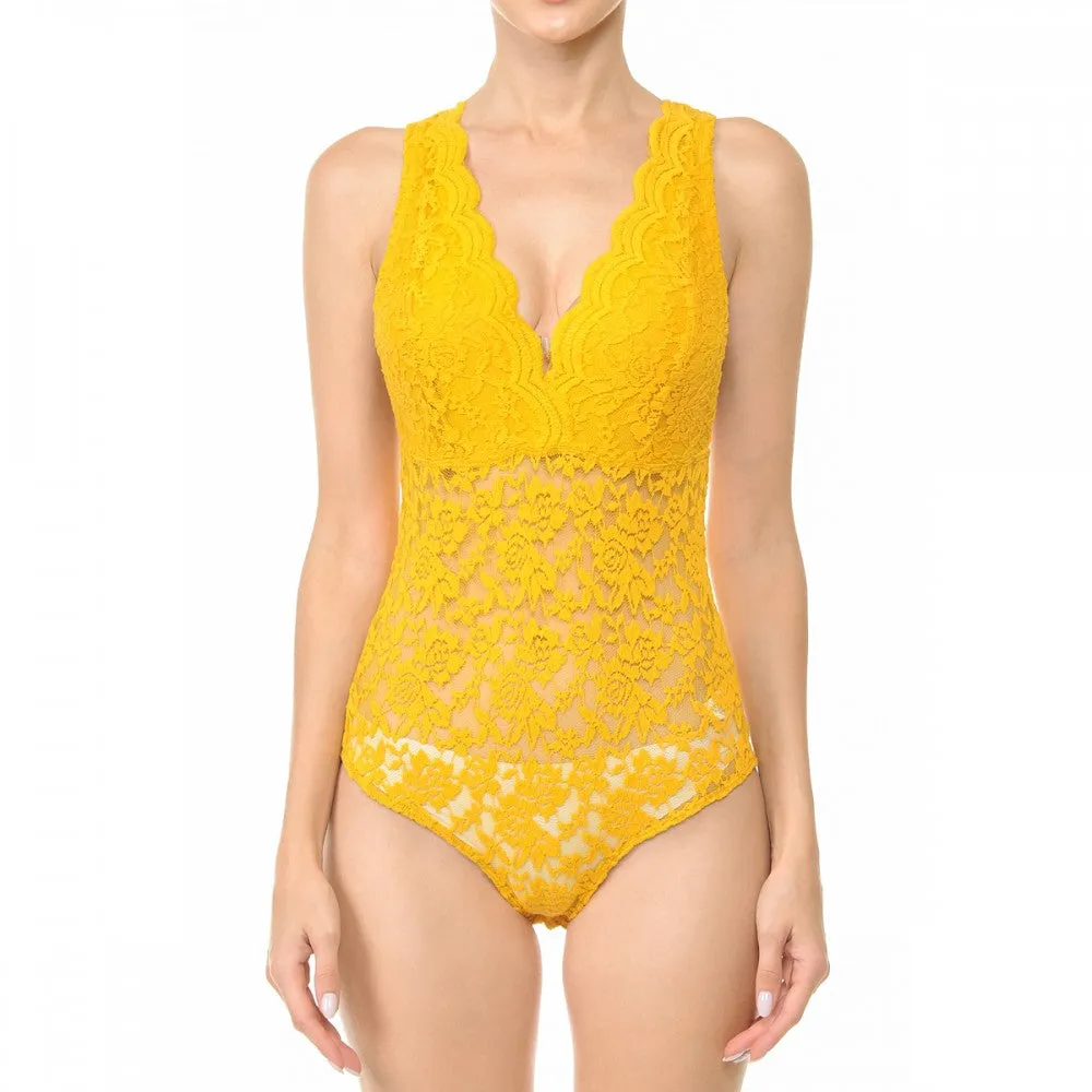 Sleeveless V Neck Racer Back Lace Snap Playsuit Bodysuit