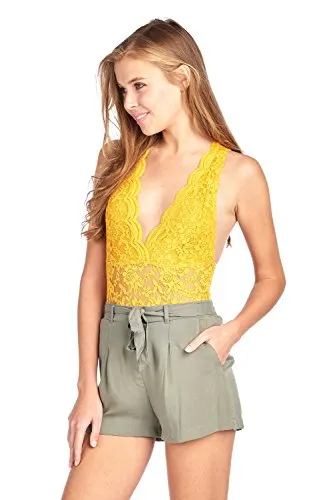 Sleeveless V Neck Racer Back Lace Snap Playsuit Bodysuit
