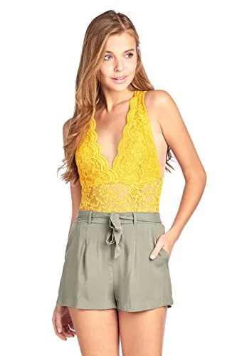 Sleeveless V Neck Racer Back Lace Snap Playsuit Bodysuit