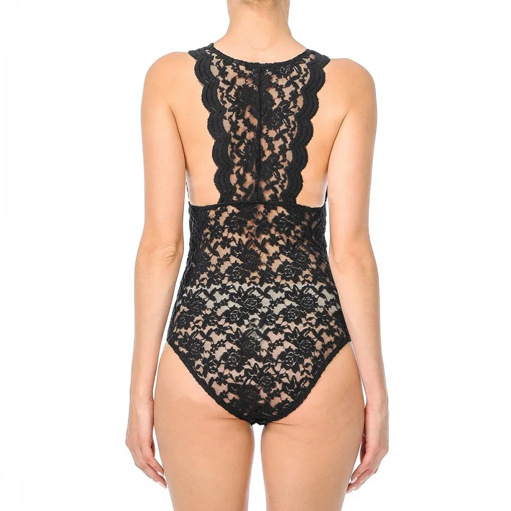 Sleeveless V Neck Racer Back Lace Snap Playsuit Bodysuit