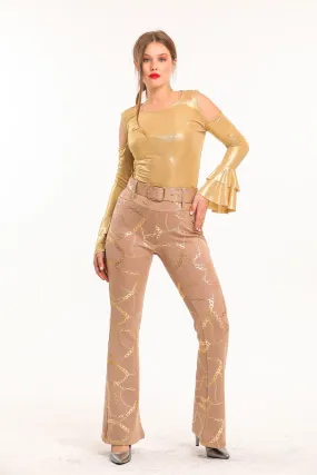 SNS Sense Vizon Gold Spanish Hem Foil Printed Scuba Pants - Federal Way