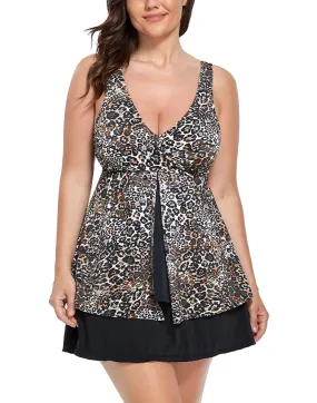 Summervivi-V-Neck Twist Tankini Set With Side Slit Skirt