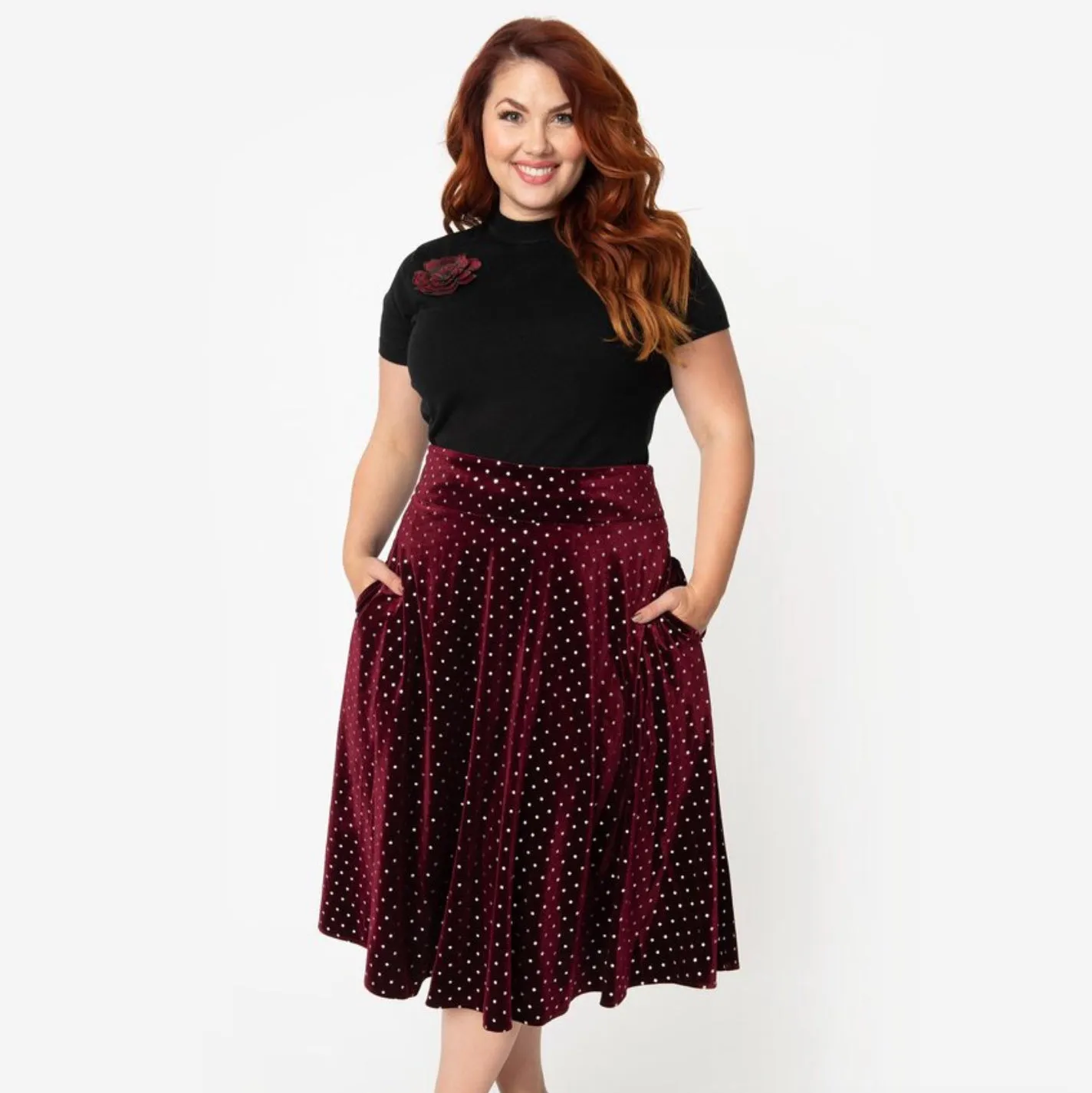 Velvet Wine and Silver Polka Dot Vivian Skirt