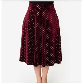 Velvet Wine and Silver Polka Dot Vivian Skirt