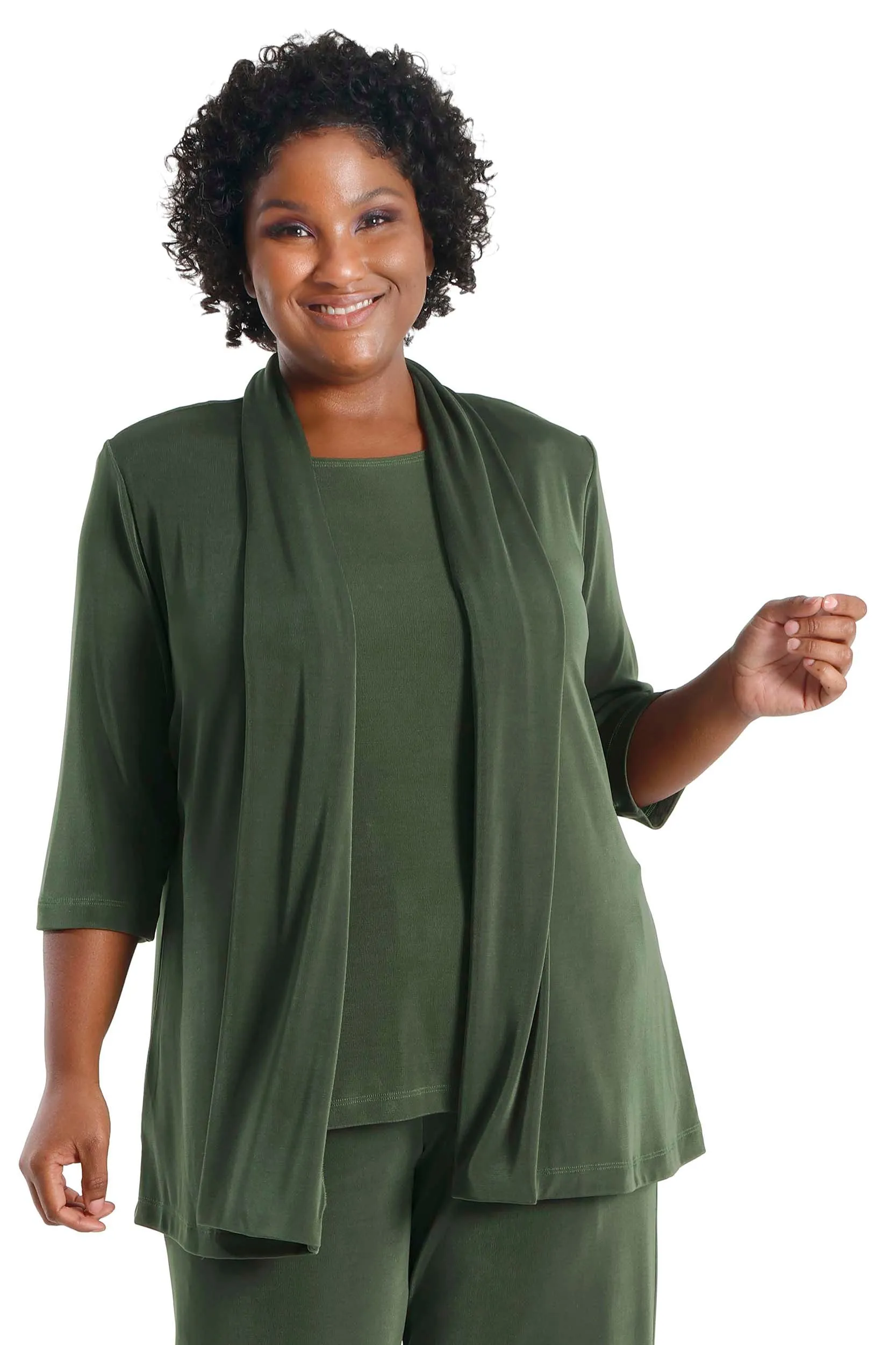 Vikki Vi Classic Olive 3/4 Sleeve Kimono Jacket