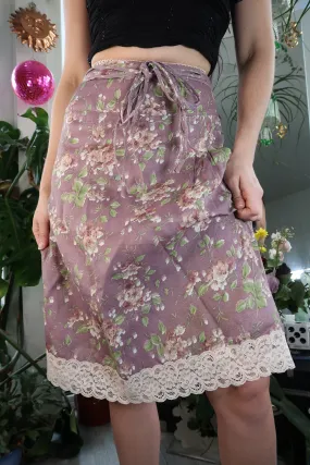 Vintage Plum Floral Lace Trim Skirt