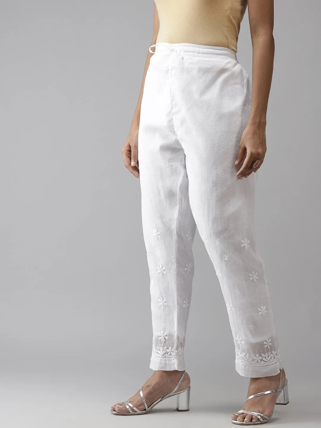 White Cotton Kota 100% Original Chikankari Pant