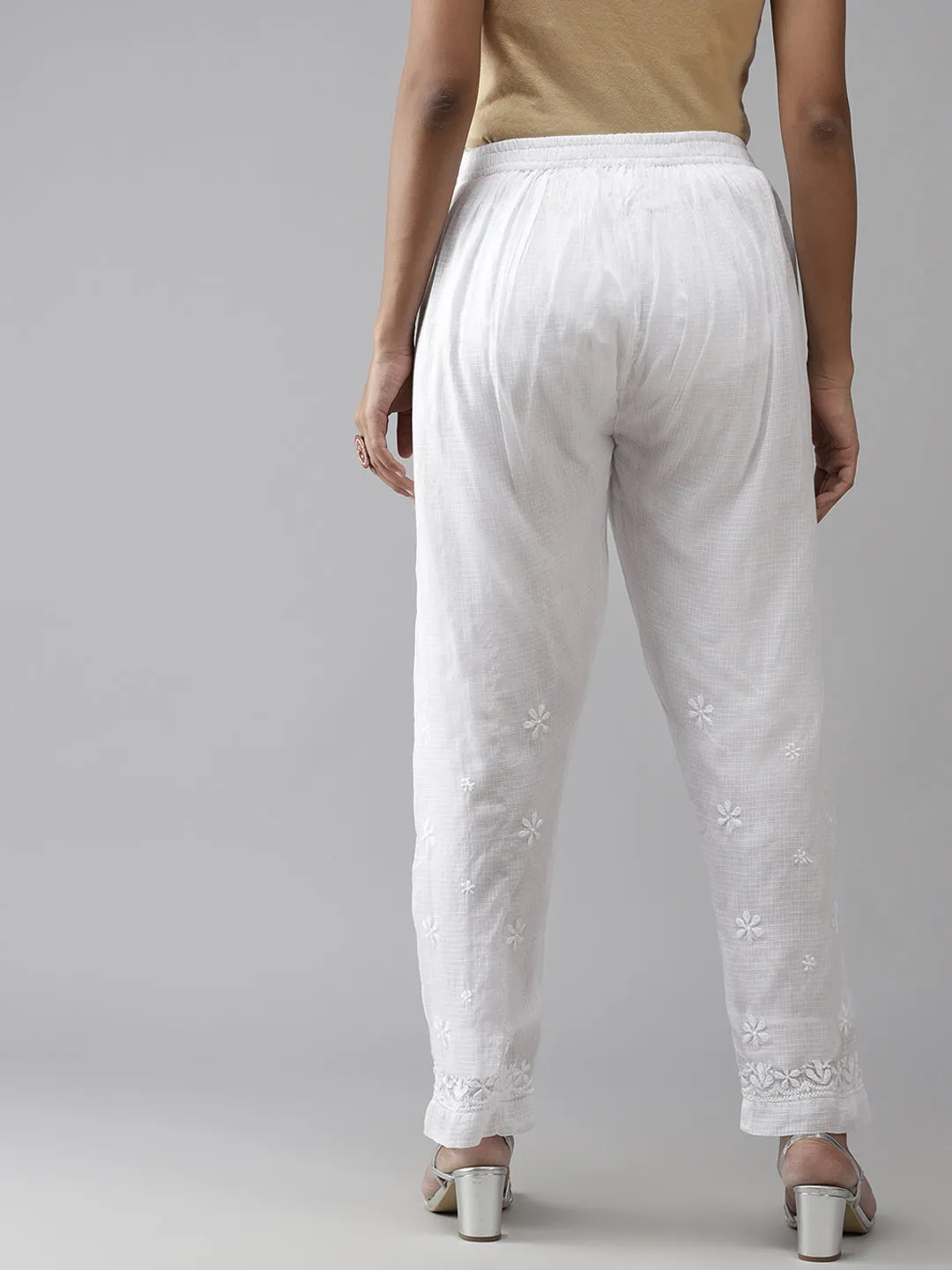 White Cotton Kota 100% Original Chikankari Pant