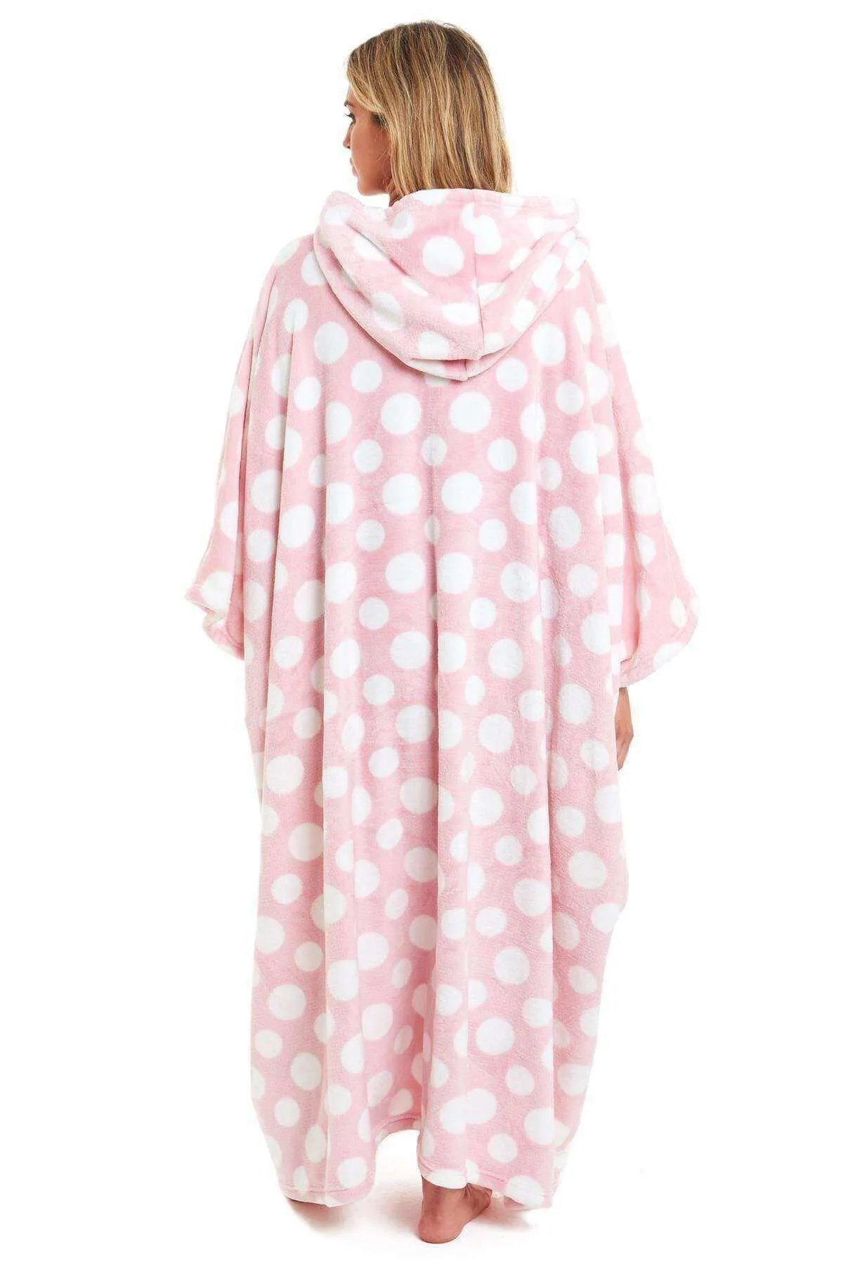 Women's Super Soft Oversized Hooded Poncho Blanket with Stars & Polka Dot Design for Indoor & Outdoor Use by Daisy Dreamer