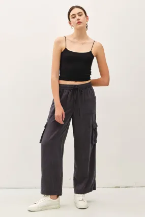 Womens/Junior Tencel Wide Leg Cargo Pants, Charcoal Grey