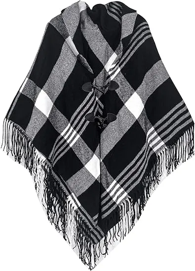 Yellow Winter Chic Plaid Poncho Cardigan