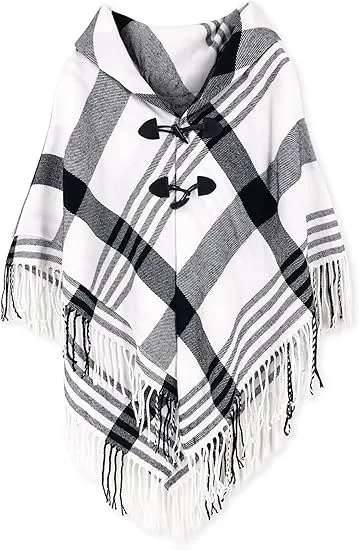 Yellow Winter Chic Plaid Poncho Cardigan