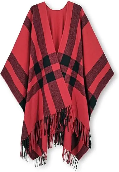 Yellow Winter Chic Plaid Poncho Cardigan