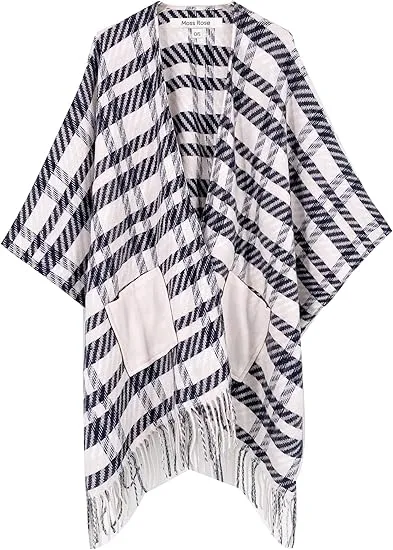 Yellow Winter Chic Plaid Poncho Cardigan